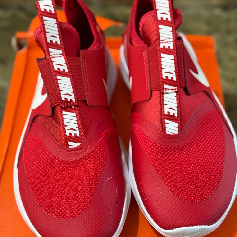 Nike Red and White Slip-On Sneakers with Mesh Upper